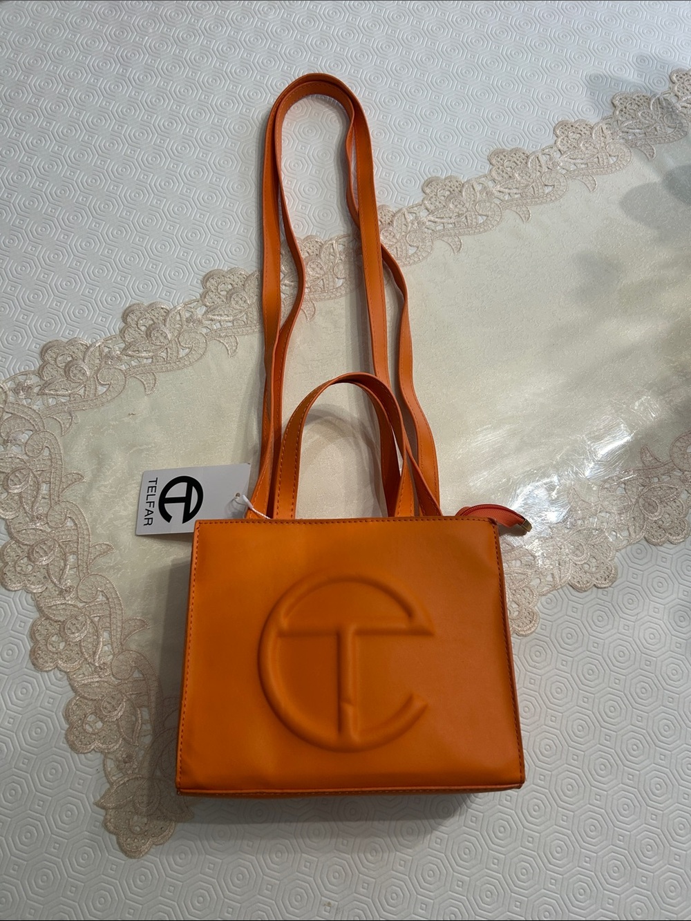 Telfar Orange Mini Tote with Embossed Logo